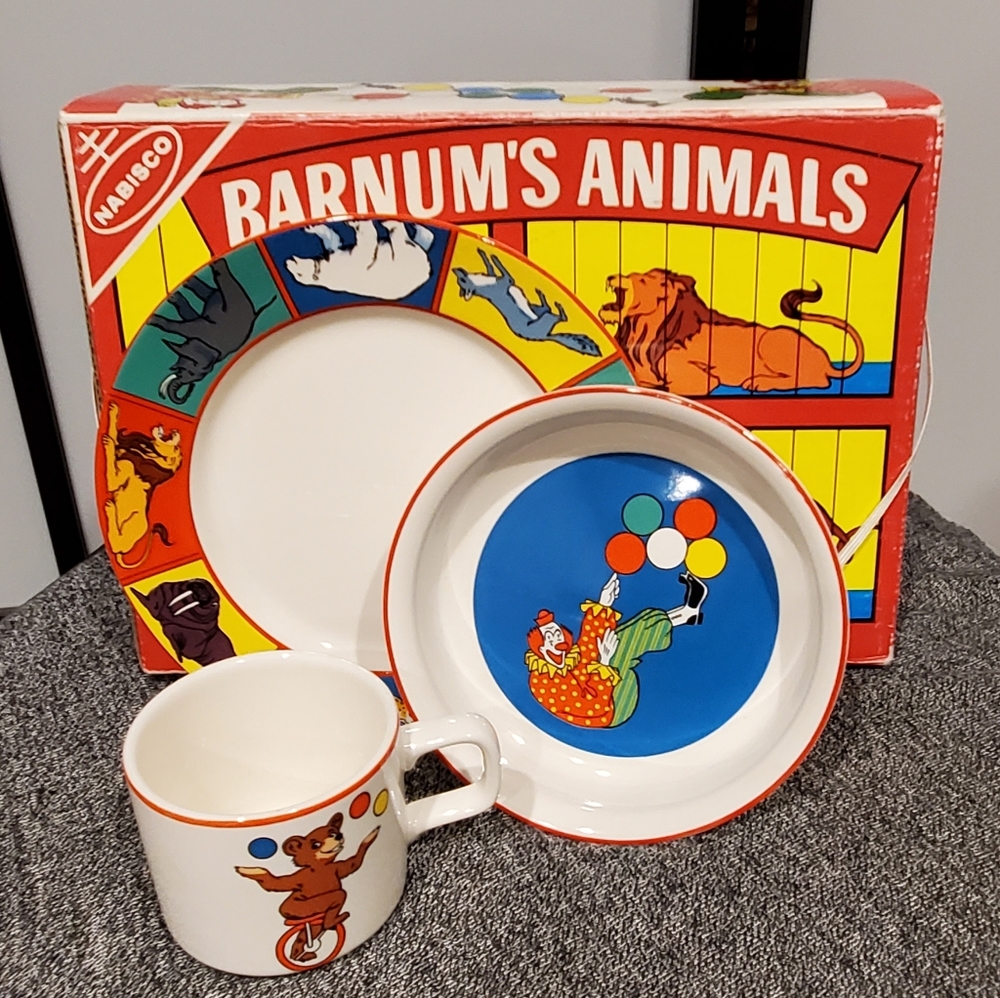 70's VTG BARNUM'S ANIMAL CRACKERS 3-pc Stoneware Dish Set
